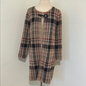 Anne Klein Black & Tan Plaid Long Sleeve Sweater Size S Small